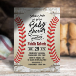 Invitación Vintage Baseball Rustic Barn Wood Baby Shower