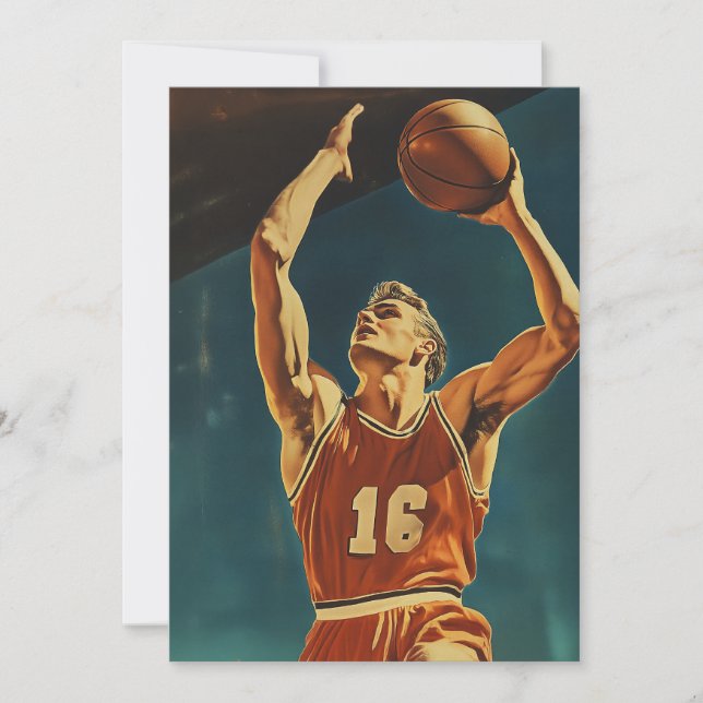 Invitación Vintage Basketball Action Shot (Anverso)