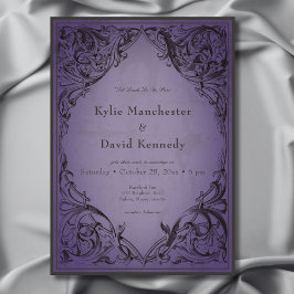 Invitación Vintage Bat Hasta La Muerte Boda Púrpura