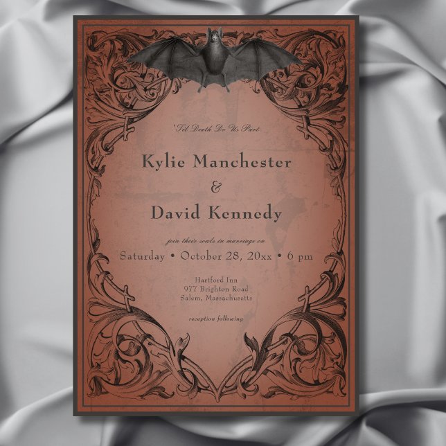 Invitación Vintage Bat till Death Rust Boda (Vintage Bat Until Death Rust Wedding Invitation)