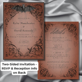 Invitación Vintage Bat To Death Rust Boda Two-Side