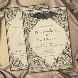 Invitación Vintage Bat Until Death Black Parchment Two Side