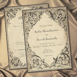 Invitación Vintage Bat Until Death Black Parchment Two Side