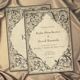 Invitación Vintage Bat Until Death Black Parchment Wedding