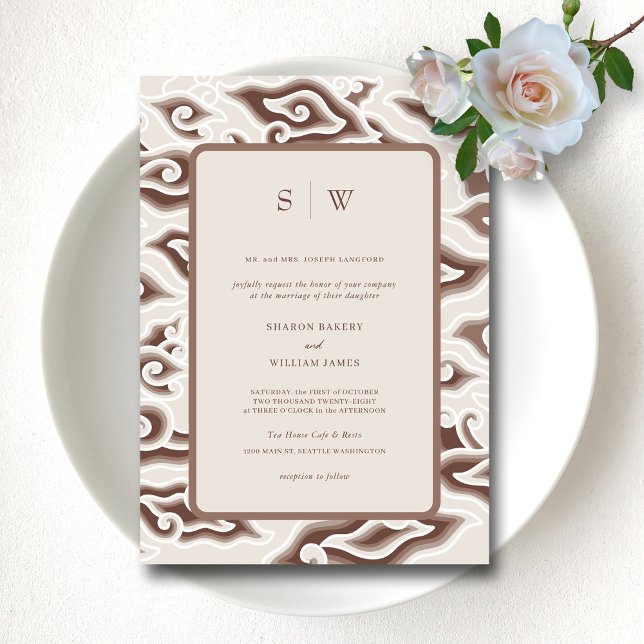 Invitación Vintage Batik Boda: Elegancia eterna (Timeless Batik Beauty Vintage Brown Wedding Invitation)
