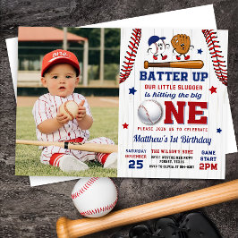 Invitación Vintage Batter Up Baseball Primer cumpleaños Foto