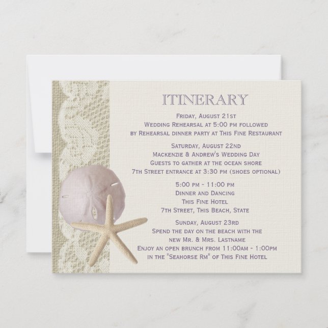 Invitación Vintage Beach Itinerary Purple (Anverso)