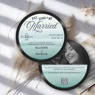 Invitación Vintage Beach Music Vinyl All One Photo QR Boda