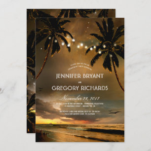 Invitación Vintage Beach Sunset Palm Lights