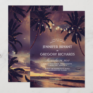 Invitación Vintage Beach Sunset Palm Lights