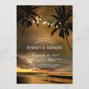 Invitación Vintage Beach Sunset Palm Lights