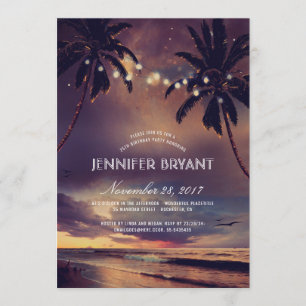 Invitación Vintage Beach Sunset Palm Lights
