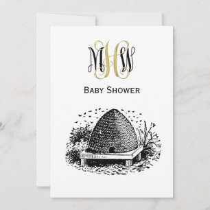 Invitación Vintage Bebe and Bee Hive #1Vine Monogram Font