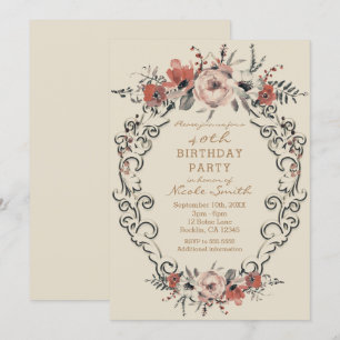 Invitación Vintage Beige Botanical Floral Birthday Party