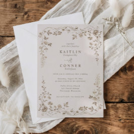 Invitación Vintage Beige Brown French Floral Wedding