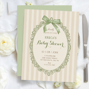 Invitación Vintage beige verde elegante dulce arco de bebé