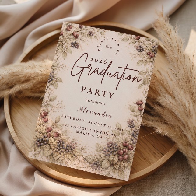 Invitación Vintage Berry Botanical Graduation Party (Subido por el creador)
