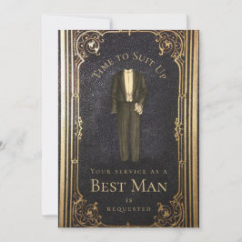 Invitación Vintage Best Man Propuesta Gold Elegante Suit negr