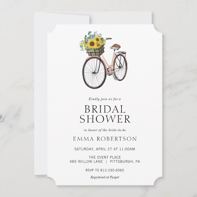 Invitación Vintage Bike Sunflower Basket Bridal Shower (Anverso)