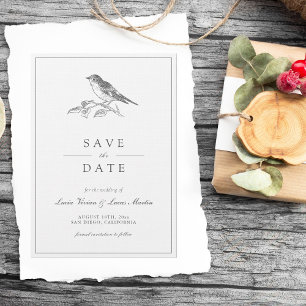 Invitación Vintage Bird Black And White Save The Date