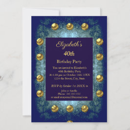 Invitación Vintage Birday Party Blue Gold Any Age