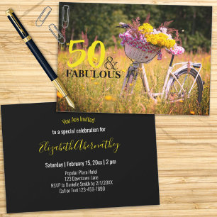 Invitación Vintage Birthday 50 y fabulosa bicicleta Fiesta