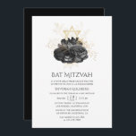 Invitación Vintage Black and Gold Floral Bat Mitzvah<br><div class="desc">Personalizable de invitación de mitzvah,  murciélago floral blanco negro y dorado,  a sus especificaciones.</div>