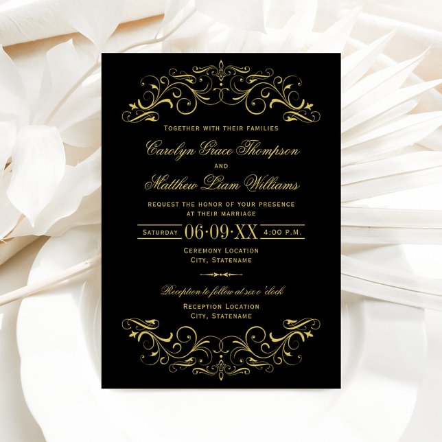 Invitación Vintage Black and Gold Flourier Boda (Subido por el creador)