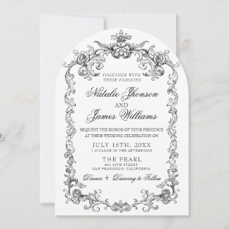 Invitación Vintage Black And White Old Money Arched Wedding