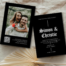 Invitación Vintage Black And White Photo QR Code Wedding