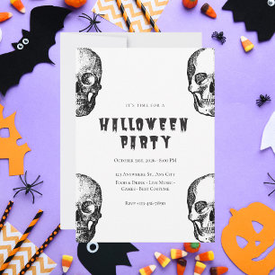 Invitación Vintage Black and White Skull Halloween