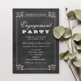 Invitación Vintage Black Chalkboard Boda Engagement Party