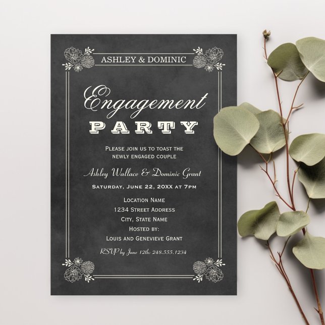 Invitación Vintage Black Chalkboard Boda Engagement Party (Subido por el creador)