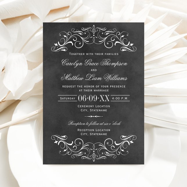 Invitación Vintage Black Chalkboard Flourier Boda (Subido por el creador)