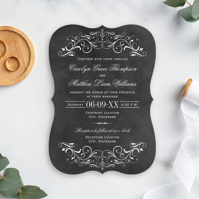 Invitación Vintage Black Chalkboard Flourier Boda (Subido por el creador)