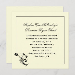 Invitación Vintage Black Cream Marfil Floral Swirls Frame