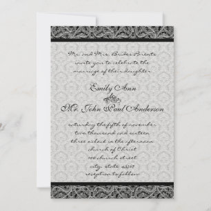 Invitación Vintage Black Damask Wedding Invitation