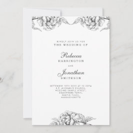 Invitación Vintage Black Floral Boda Botánica RSVP
