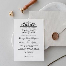 Invitación Vintage Black Flourish White Boda