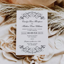 Invitación Vintage Black Flourish White Boda