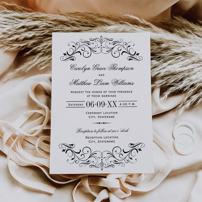 Invitación Vintage Black Flourish White Boda (Subido por el creador)