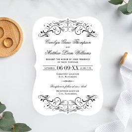 Invitación Vintage Black Flourish White Boda