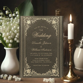 Invitación Vintage Black Gold Elegant Calligraphy Boda