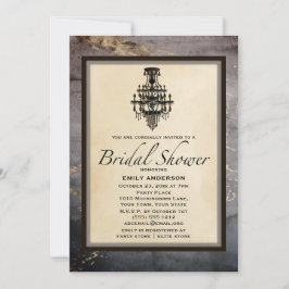 Invitación Vintage Black Gold Marble Chandelier Bridal Shower