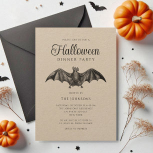 Invitación Vintage Black Gothic Bat Dinner Fiesta Halloween