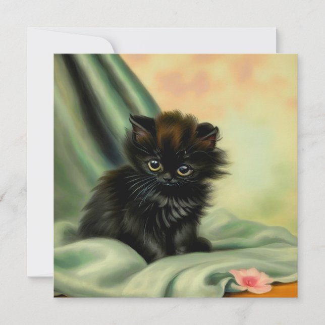 Invitación Vintage Black Kitten Ilustracion (Anverso)