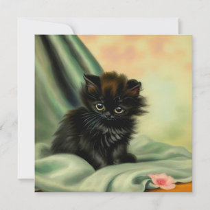 Invitación Vintage Black Kitten Ilustracion