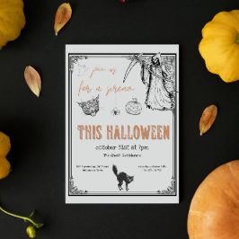 Invitación Vintage Black Naranja Cat Halloween Party