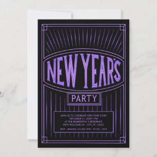 Invitación Vintage Black Purple New Years Eve Fiesta