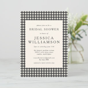 Invitación Vintage Black White Gingham Plaid Bridal Shower